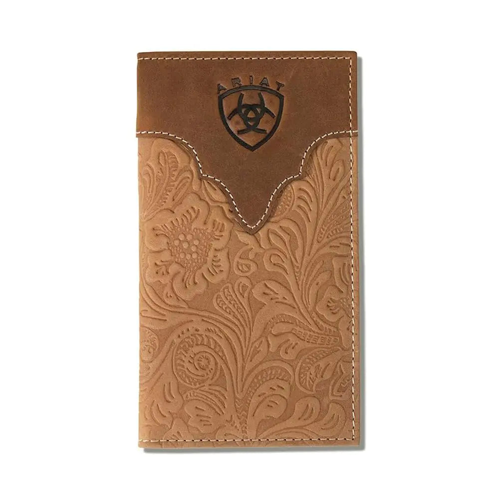 ARIAT Mens Genuine Leather Floral Embossed Rodeo Wallet
