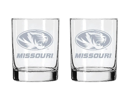 2-Sided Satin Finish Rock (or Whiskey) Glass - Set of 2 (Missouri Tigers)