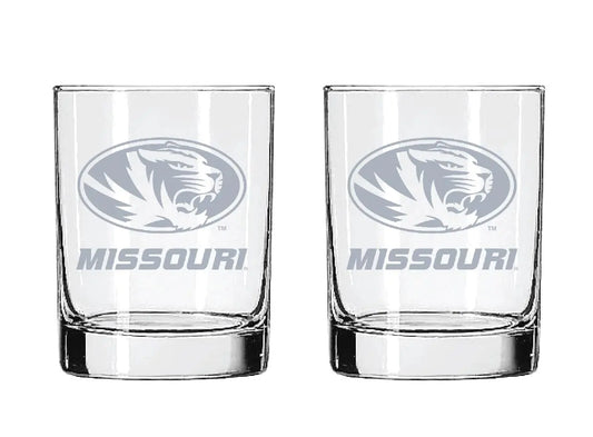 2-Sided Satin Finish Rock (or Whiskey) Glass - Set of 2 (Missouri Tigers)