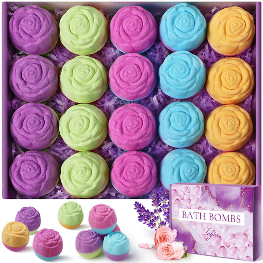 Bath Bombs for Women - 20 Pcs Handmade Natural Essential Oils Rose Bath Bombs Home Spa Fizzies Bubble Bath for Women Birthday Gifts for Women Her Self Care Gifts for Women Mom Wife